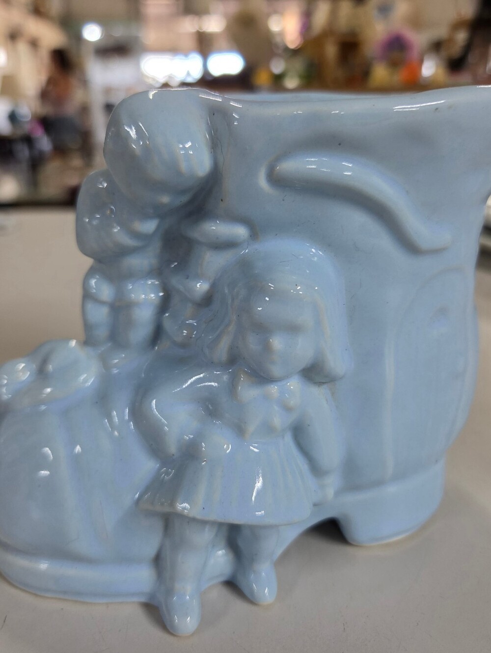 McCoy USA Blue Old Woman Shoe Nursery Rhyme Ceramic Planter Pot